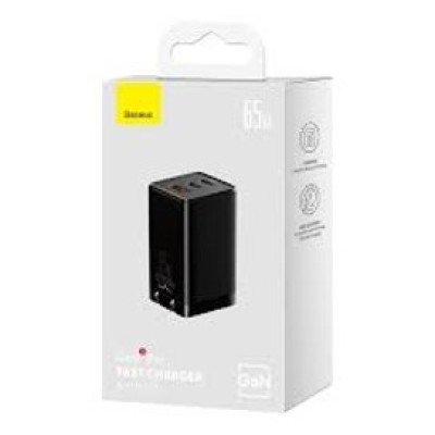 Baseus GaN5 Pro Fast Charger 2C+U 65W CN 2 Pin  Black (Include：Baseus Xiaobai series fast charging Cable Type-C to Type-C 100W(20V/5A) 1m Black）