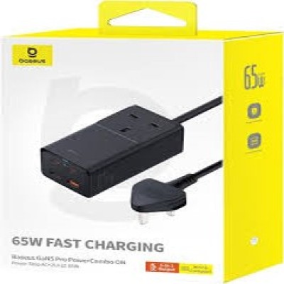 Baseus GaN5 Pro PowerCombo On Powerstrip AC+2U+2C 65W 1.5m  UK Cluster Black(Include：Baseus Xiaobai series fast charging Cable Type-C to Type-C 100W(20V/5A) 1meter Black）