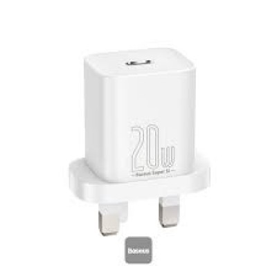 Baseus Palm Fast Charger 2C+U 65W UK Moon White (With: Baseus Mini White Cable Type-C to Type-C 100W(20V/5A) 1m Moon White)