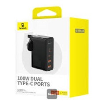Baseus GaN5 Pro Fast Charger 2C+2U 100W UK Cluster Black (With Mini White Cable Type-C to Type-C 100W(20V/5A) 1meter Black)