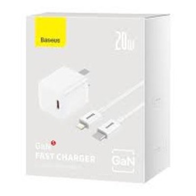 Baseus GaN5 Fast Charger 1C 20W CN Set (Mini) White（With Superior Series Fast Charging Data Cable Type-C to iP PD 20W 1m White))
