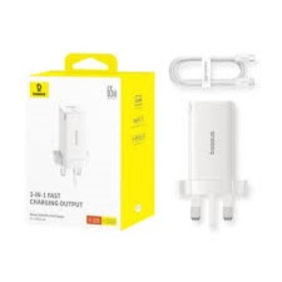Baseus GaN5 Pro Fast Charger 2C+U 65W UK Moon White(Include：Baseus Xiaobai series fast charging Cable Type-C to Type-C 100W(20V/5A) 1m White）